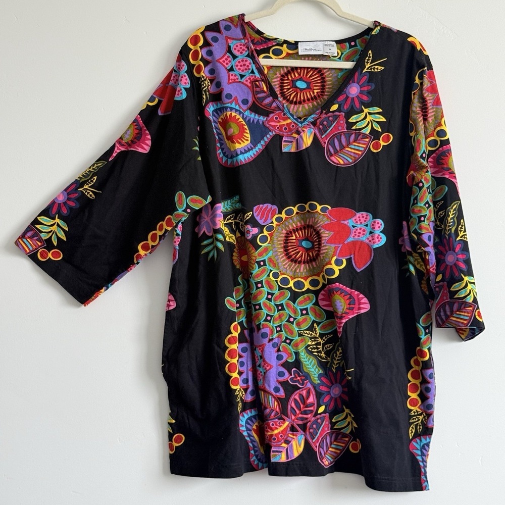 Vermont Country Store Women's 2X Dress Boho Colorful Cotton Comfort Artsy Whimsi
